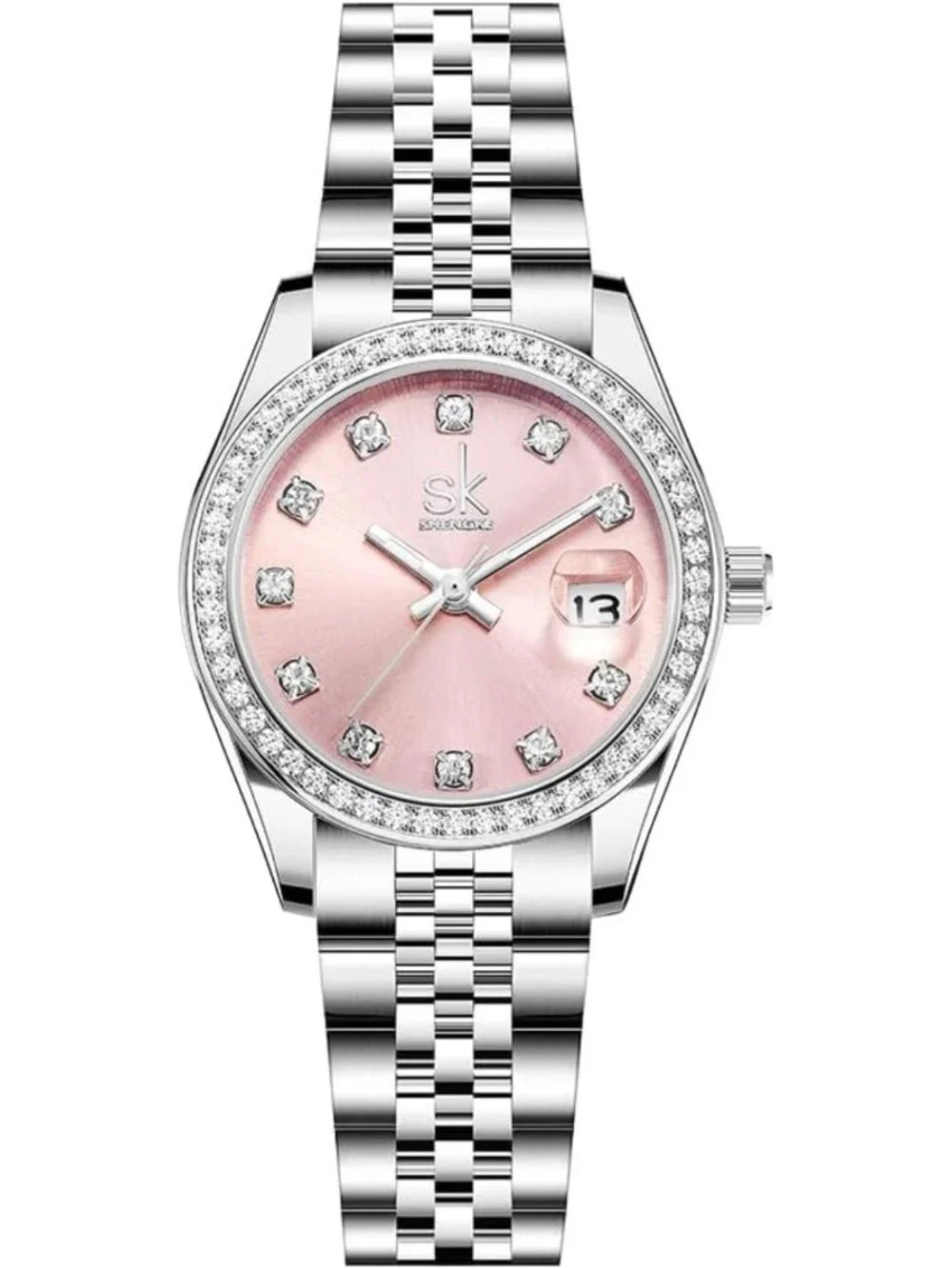 Elegant Crystal Accented Women's Calendar Watch - Stylish Timepiece for Any